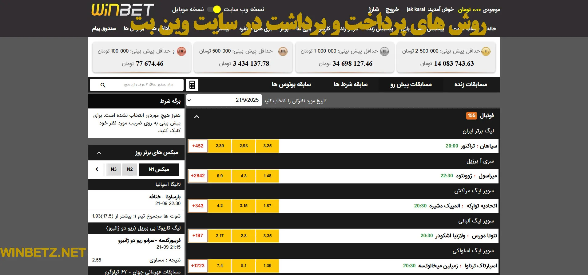 روش‌ های پرداخت و برداشت در سایت وین بت