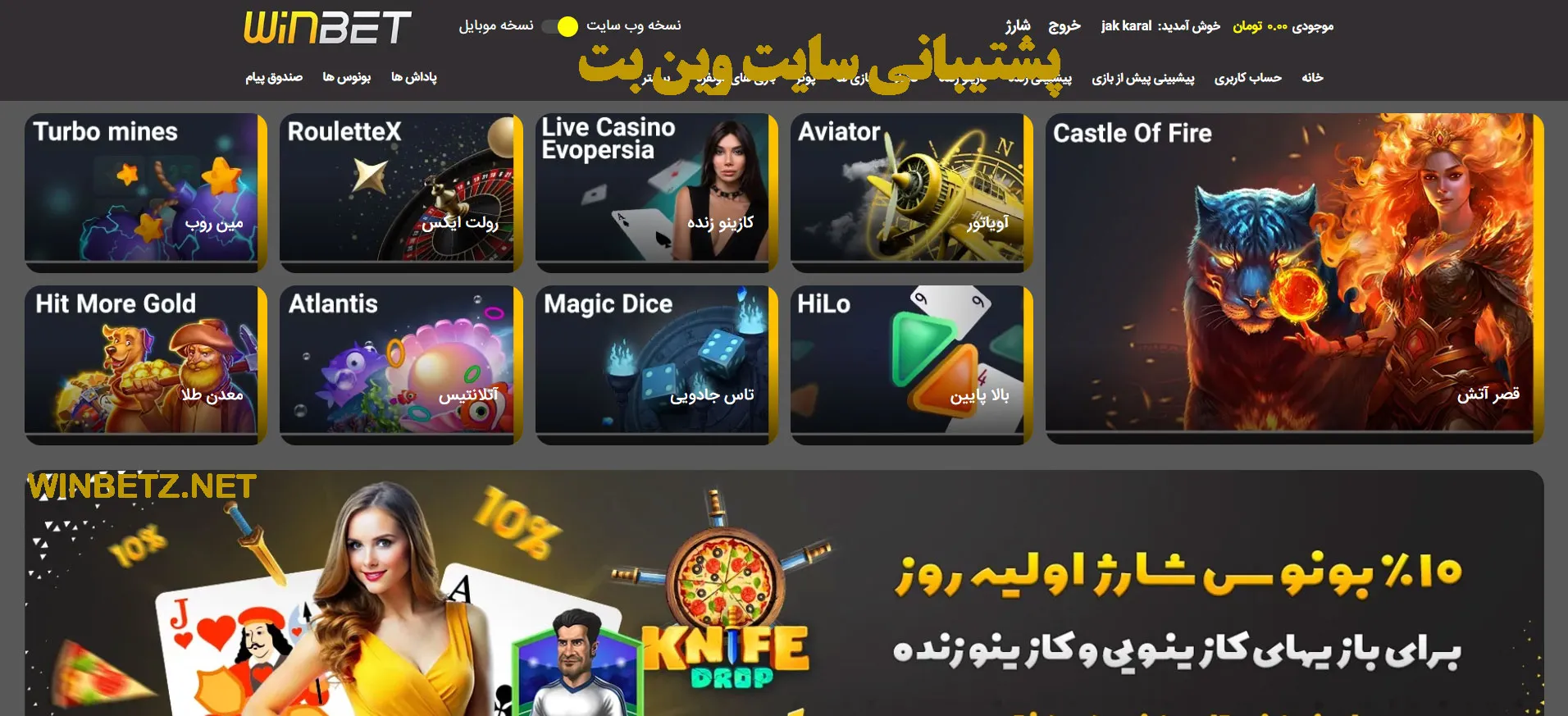 پشتیبانی سایت وین بت